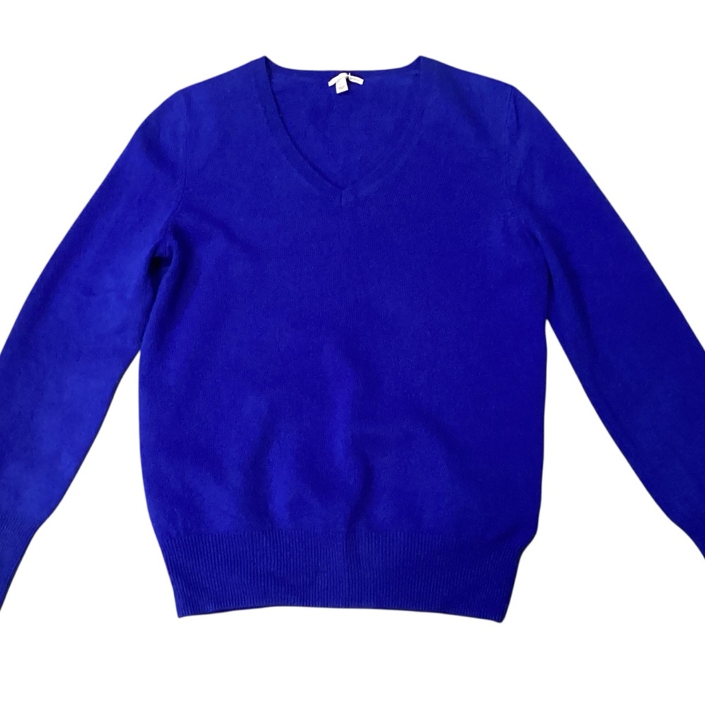 Halogen Royal‎ Blue V Neck 100% Cashmere Pullover Sweater Large - Picture 8 of 9